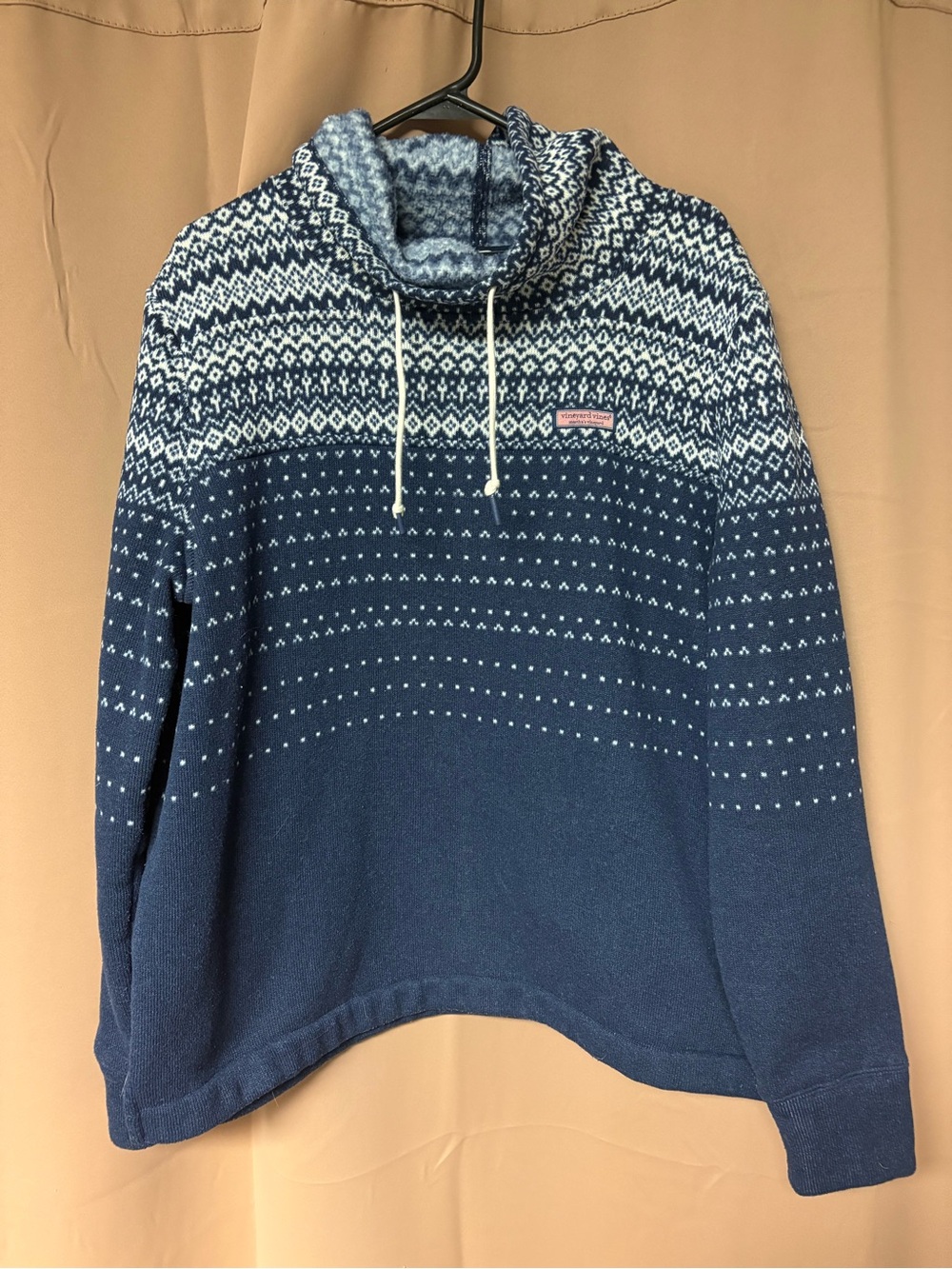Vineyard Vines Womens XL Navy Fair Isle Funnel Neck Fleece Pullover Sweatshirt